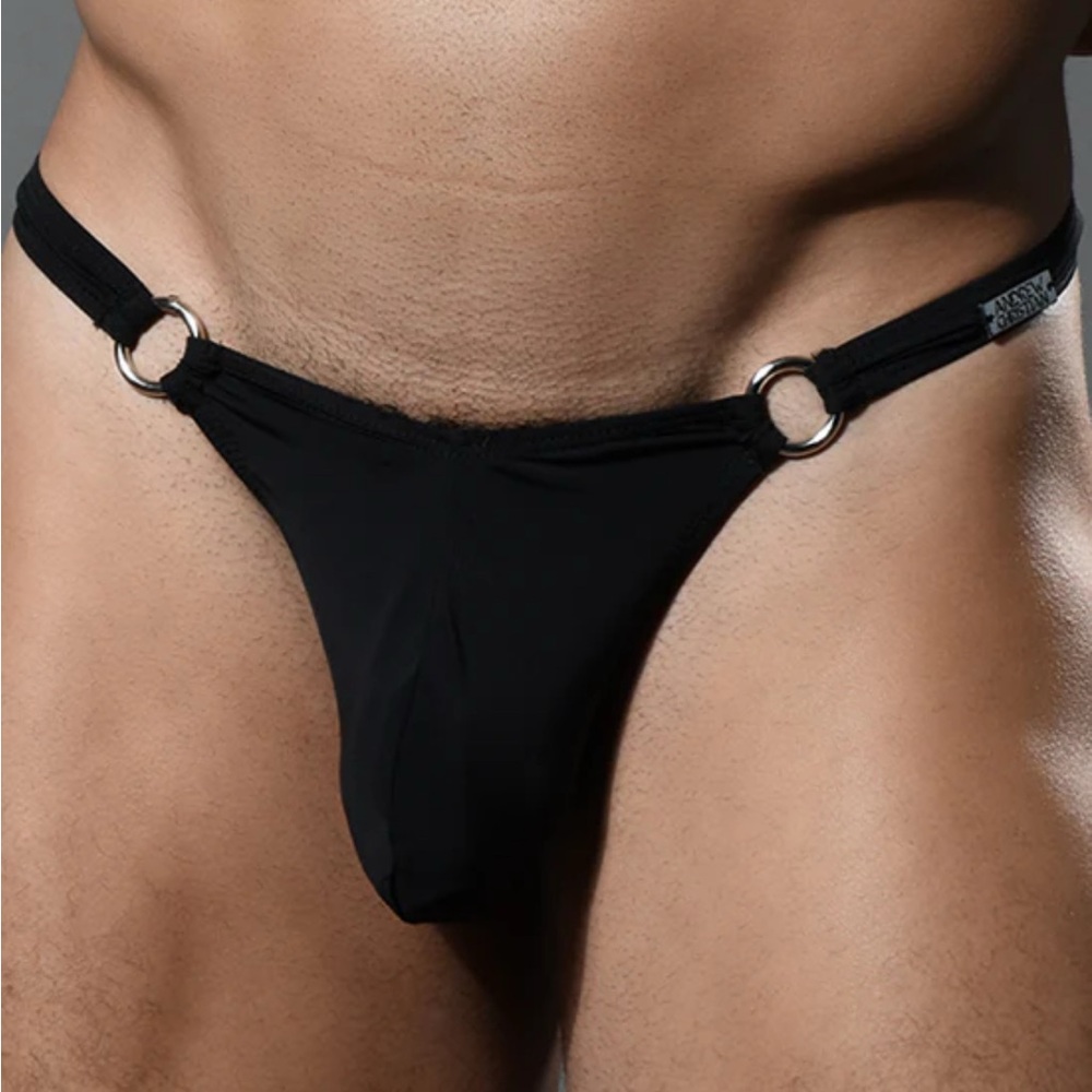 Andrew Christian Black LOW CUT RING THONG W/ ALMOST NAKED®
